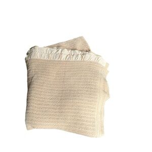 Vintage Woven Thermal Blanket, Brown/Pink Nylon Edge, 84" X 84"